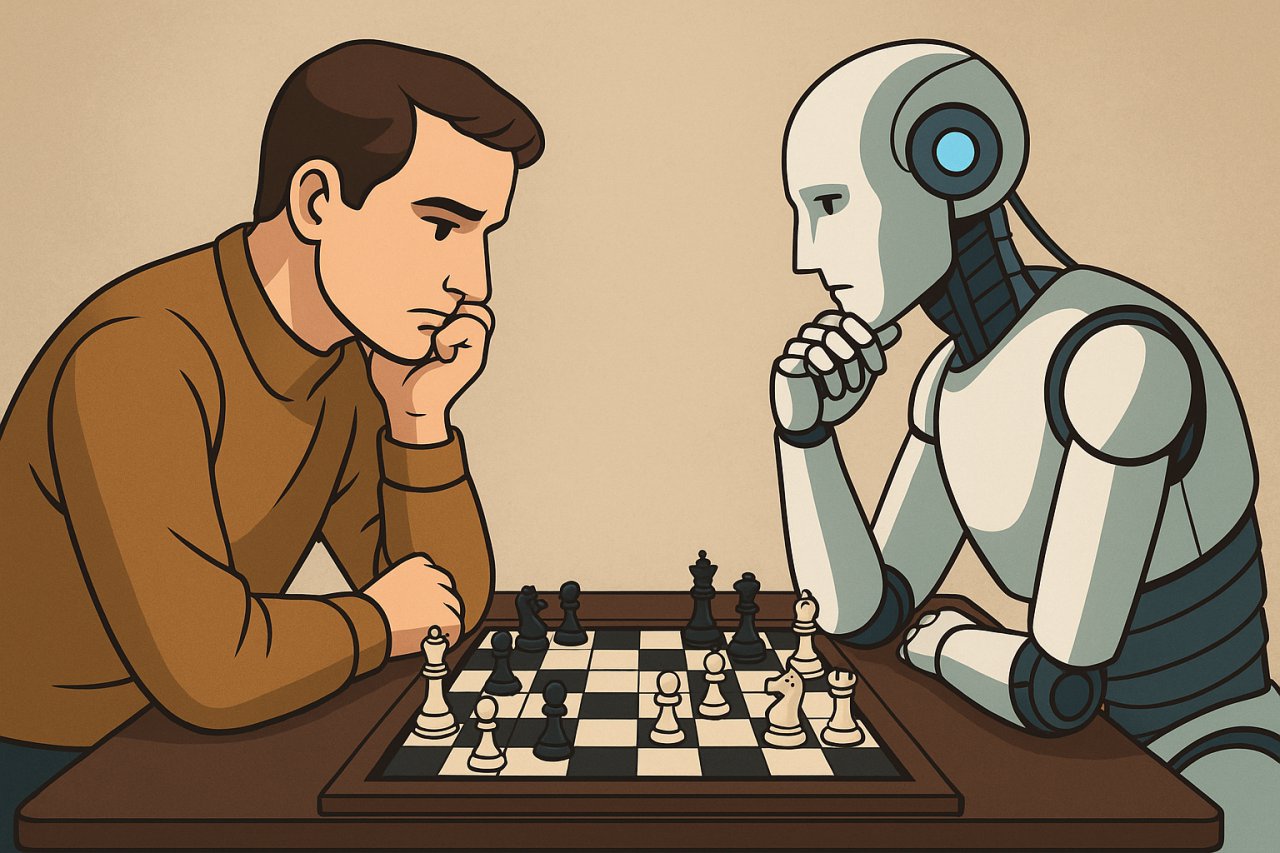 Людина та ШІ грають в шахи