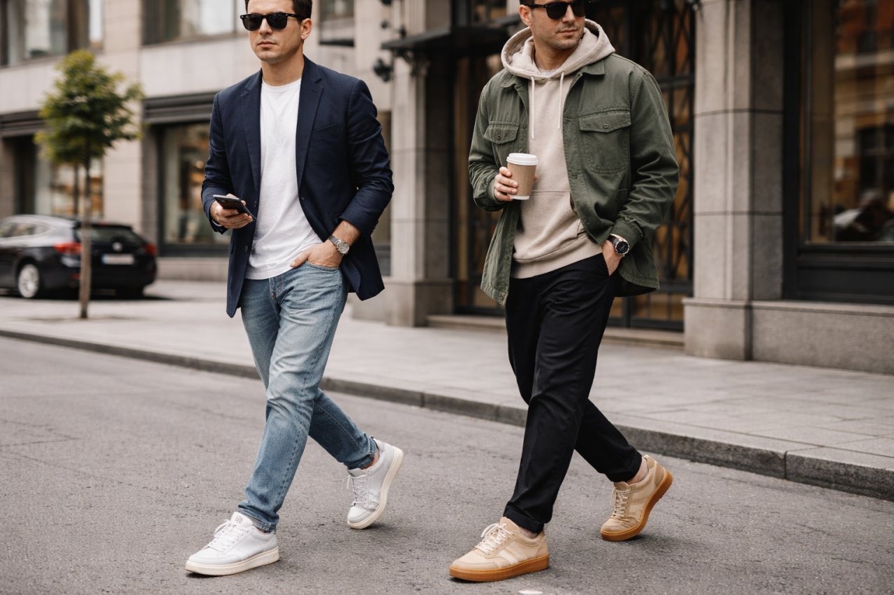 Два стильні чоловіки в кедах на вулиці